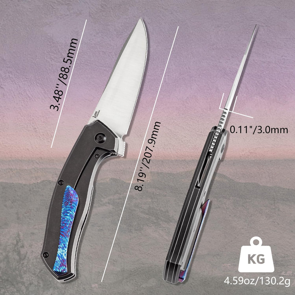 KANSEPT HAVØRN Pocket Folding Knives Camping Hiking Folding Knife 3.48'' Stonewashed CPM S35VN Blade Pocke Knife with Bronze Anodized Titanium Copper Carbon Fiber Inlay Handle Everyday Carry K1069A5