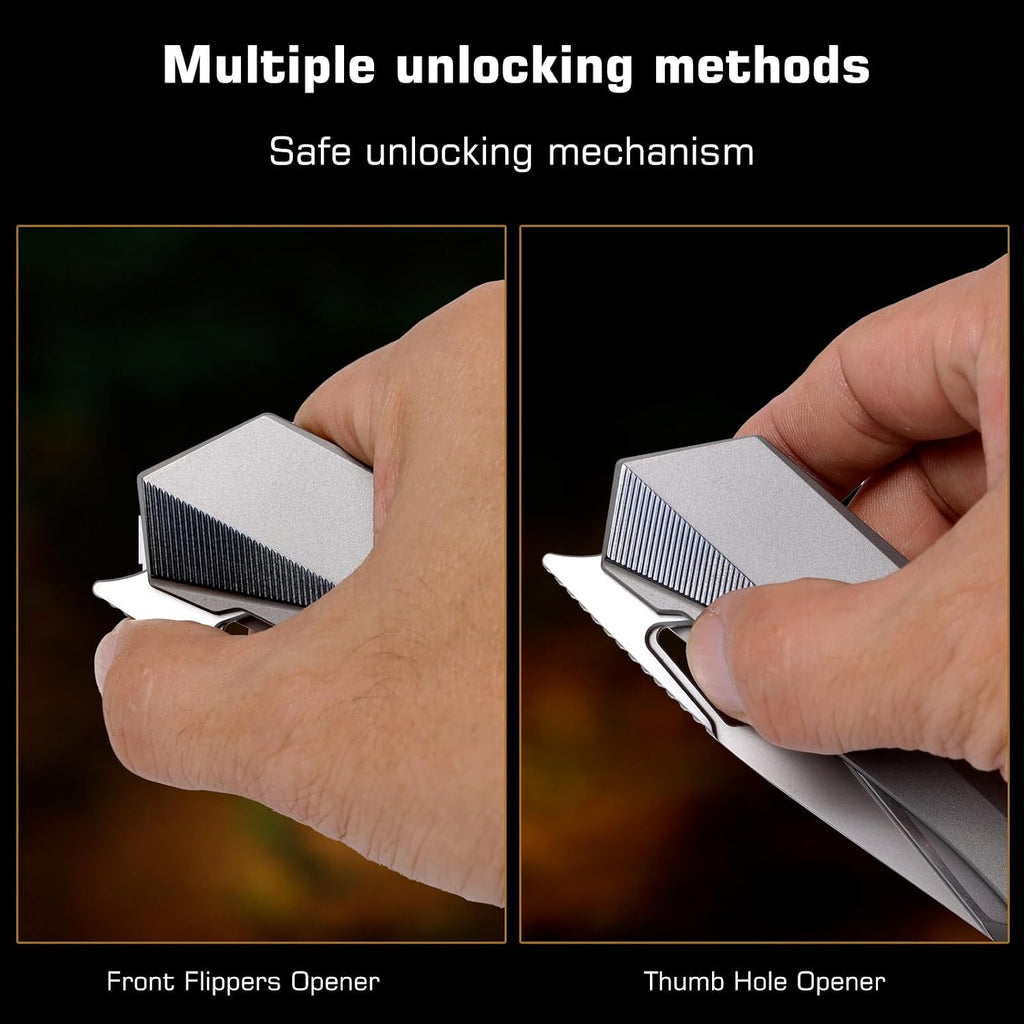 REMETTE RT-Woodpecker Folding Pocket Knife M390 Blade Titanium Handle (Silver)