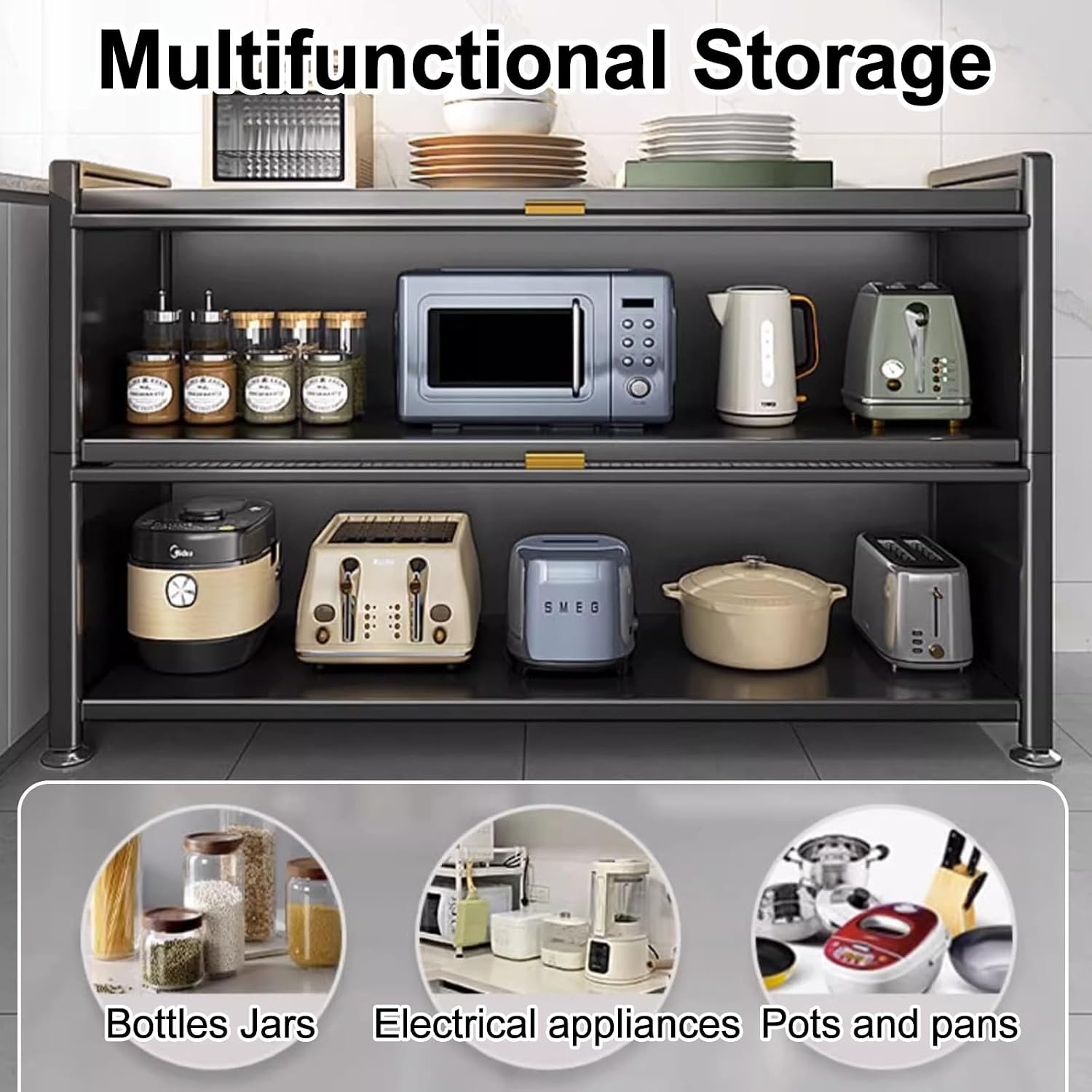 Kitchen Prep Table with Storage, Multi-Layer Work Table Microwave Oven Dining Side Storage Cabinet, Dust-Proof Bakers Rack (Color : White, Size : 60 * 36 * 85)