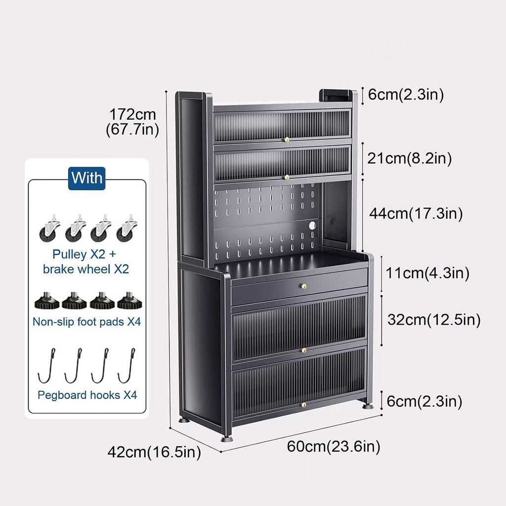 Freestanding Multi-Layer Kitchen Floor Cupboard，Microwave Storage Stand,Kitchen Bakers Rack with Drawer, Kitchen Cabinets with Worktop, Wide Tabletop, Large Capacity(White,60cm)