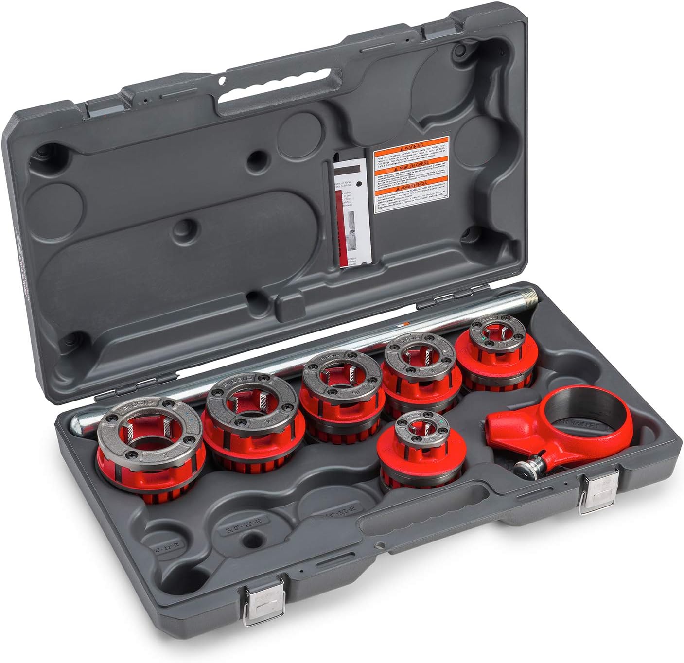 RIDGID 36475 Exposed Ratchet Threader Set, Model 12-R Ratcheting Pipe Threading Set of 1/2-Inch to 2-Inch NPT Pipe Threading Dies and Manual Ratcheting Pipe Threader with Carrying Case