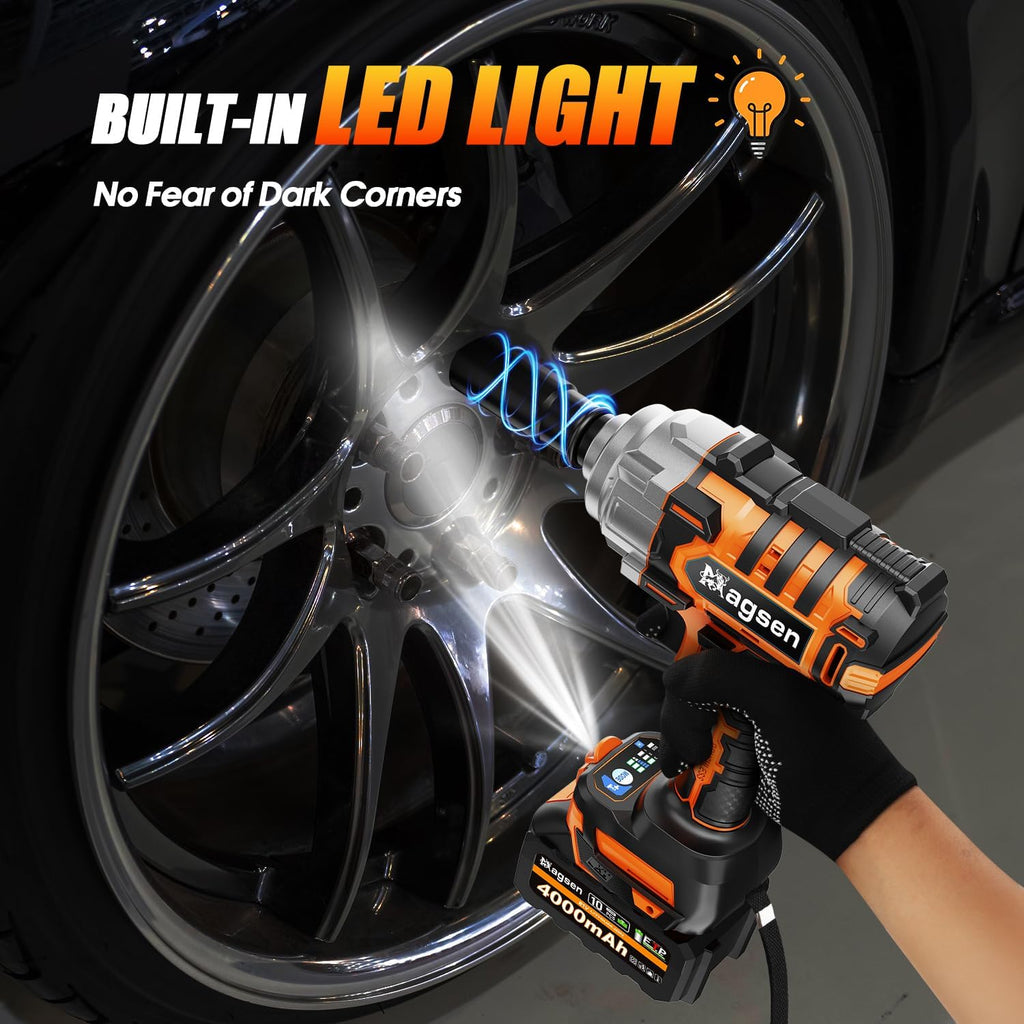 1500N.m Impact Wrench, 1/2' High Torque 1107ft-lbs Cordless Impact Gun with 2 x 4.0Ah Battery, 21V Power Impact Driver with 5 Sockets,LED Light,Electric Impact Truck RV Car Heavy Construction