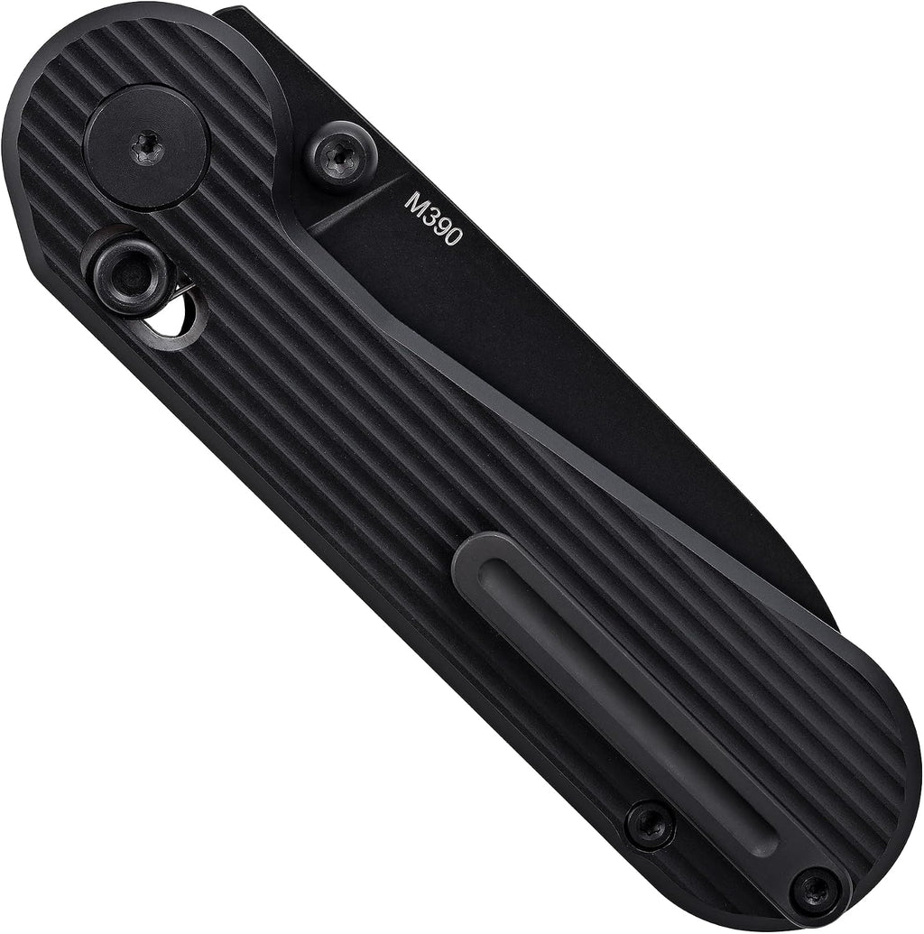Hightron EdgePlay, Bulit-in Pop-Coin Fidget Knife, All-black, M390 Blade, Titanium Handle, Axis Lock, CNC titanium Pocket Clip, Utility Playful EDC Gear