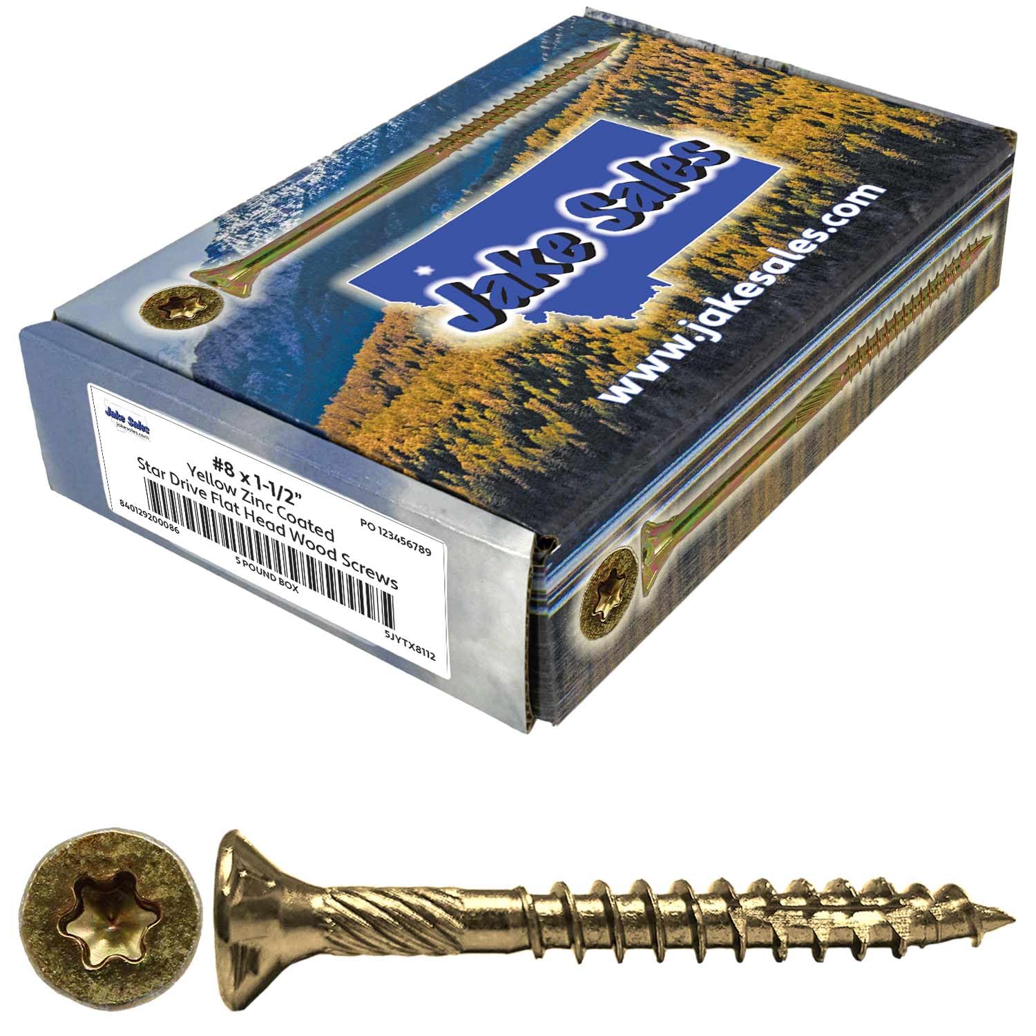 #8 x 1-1/2' Gold Star Wood Screw Torx/Star Drive Flat Head CASE of 9-5 Pound Boxes 8,910 Count.