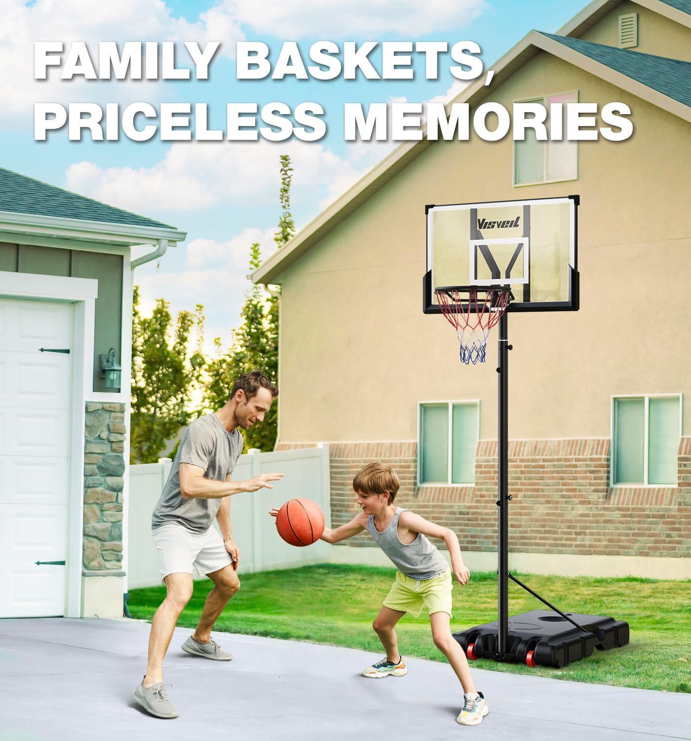 Basketball Hoop,Portable Basketball Hoop System for Outdoor, Adjustable Height 5.7-10ft 45in Backboard Basketball Goal for Kids Teen and Adult-Jet Black