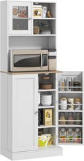 66' 8-Door & 5-Adjustable Freestanding Storage Cabinet, Kitchen Storage Bakers Rack with Microwave Stand, Utility Food Cupboard with Anti-tip Design for Kitchen Dining Areas, White