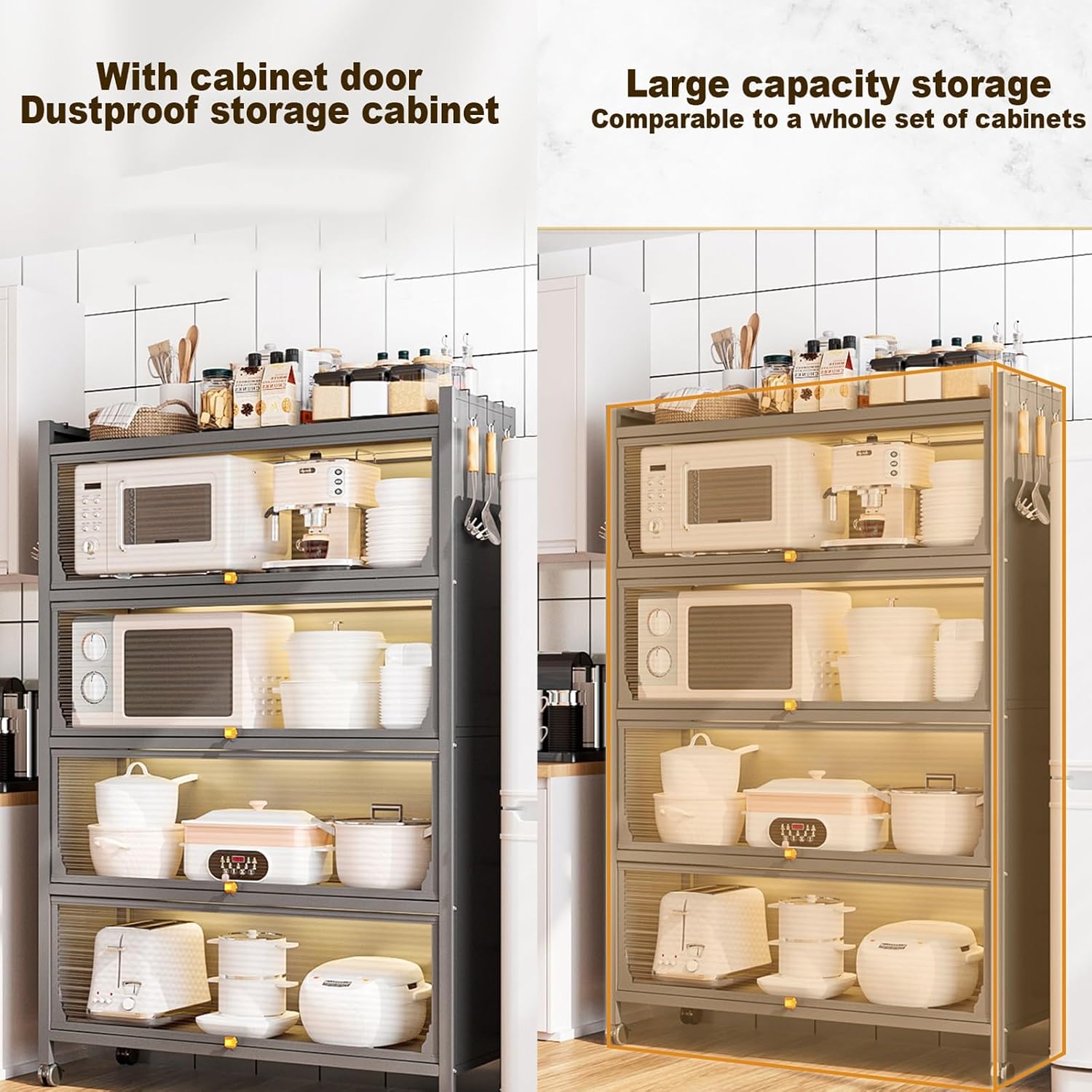 Kitchen Storage Cabinet - Versatile Bakers Rack with Microwave Shelf, Transparent Flip Door, Ideal for Kitchen, Home, Office, Pantry,White-70cm/28in