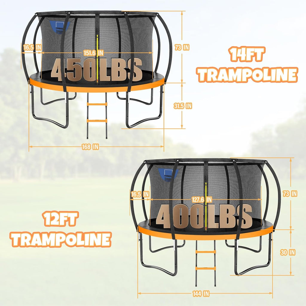 Kiivakii Trampoline 8FT 10FT 12FT 14FT 16FT, Outdoor Trampolines for Kids and Adults, Recreational Trampoline with Enclosure Net & Ladder, Round Trampolines ASTM Approved
