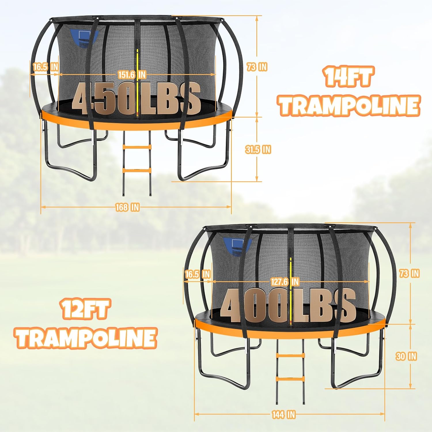 Kiivakii Trampoline 8FT 10FT 12FT 14FT 16FT, Outdoor Trampolines for Kids and Adults, Recreational Trampoline with Enclosure Net & Ladder, Round Trampolines ASTM Approved