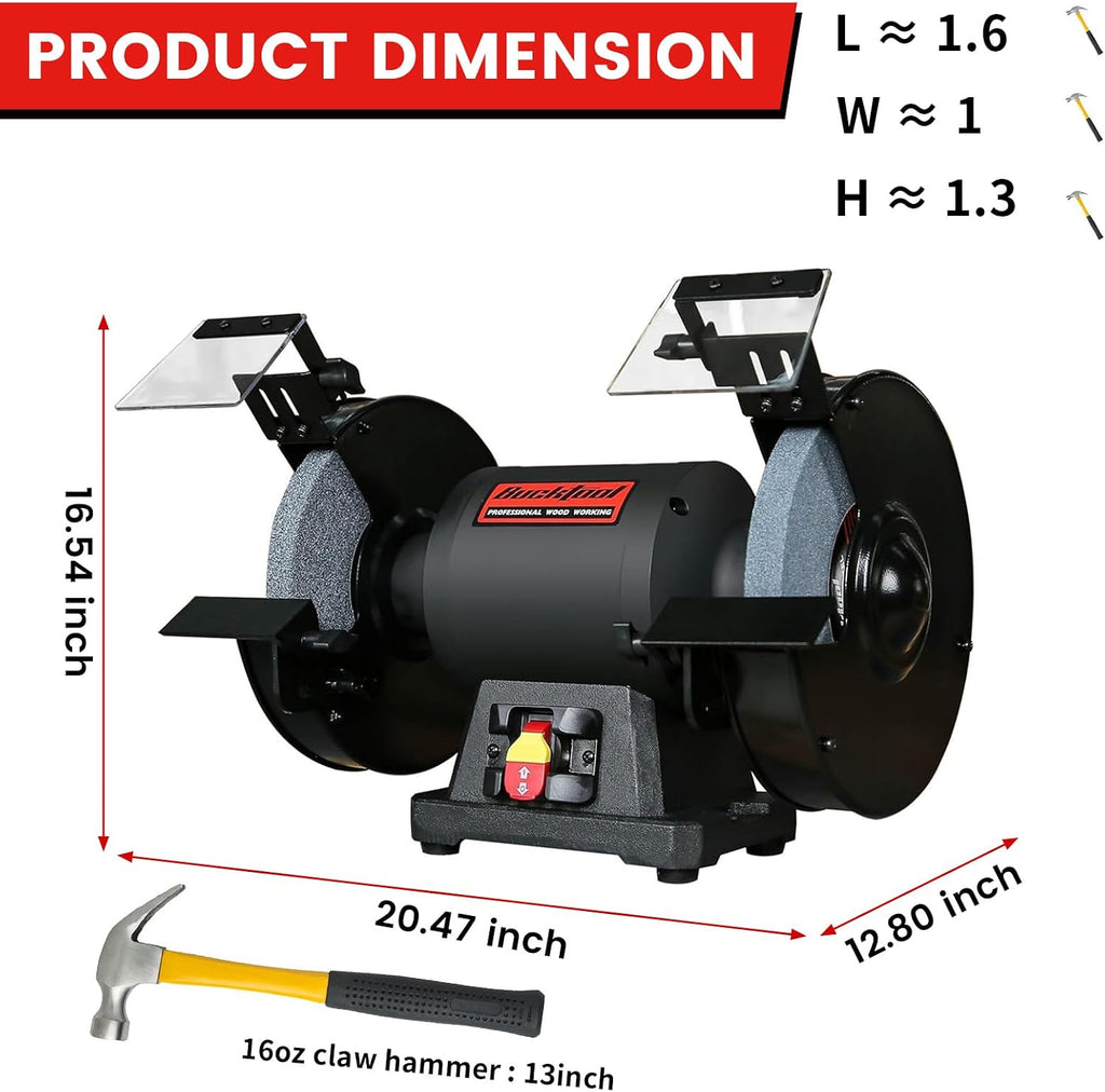 BUCKTOOL 1.5HP 10 Inch Low Speed Bench Grinder, 1750 RPM Table Grinder with 13A Motor, High Precision Wobble-free Wheel Grinder, TDS-250