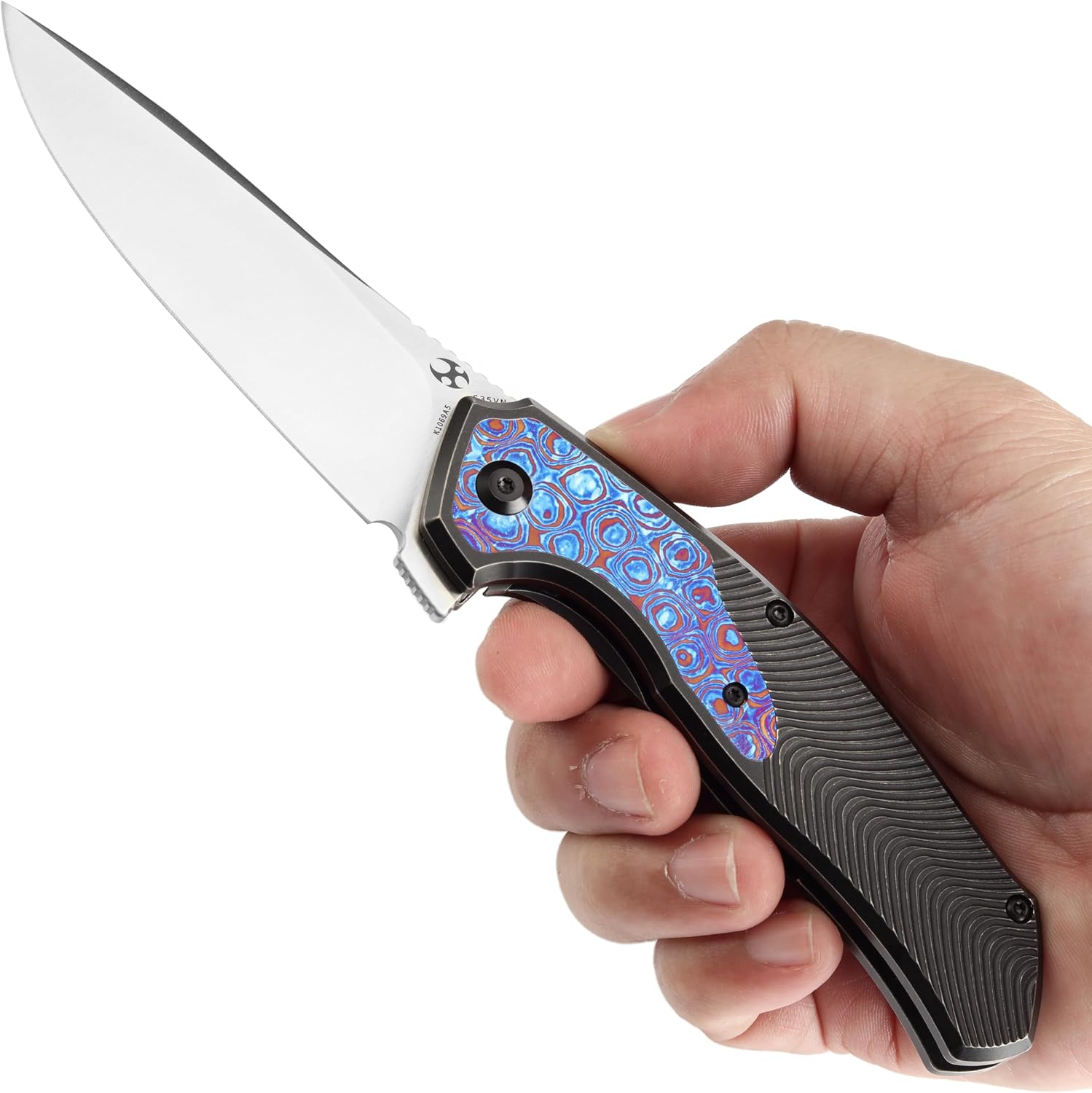 KANSEPT HAVØRN Pocket Folding Knives Camping Hiking Folding Knife 3.48'' Stonewashed CPM S35VN Blade Pocke Knife with Bronze Anodized Titanium Copper Carbon Fiber Inlay Handle Everyday Carry K1069A5