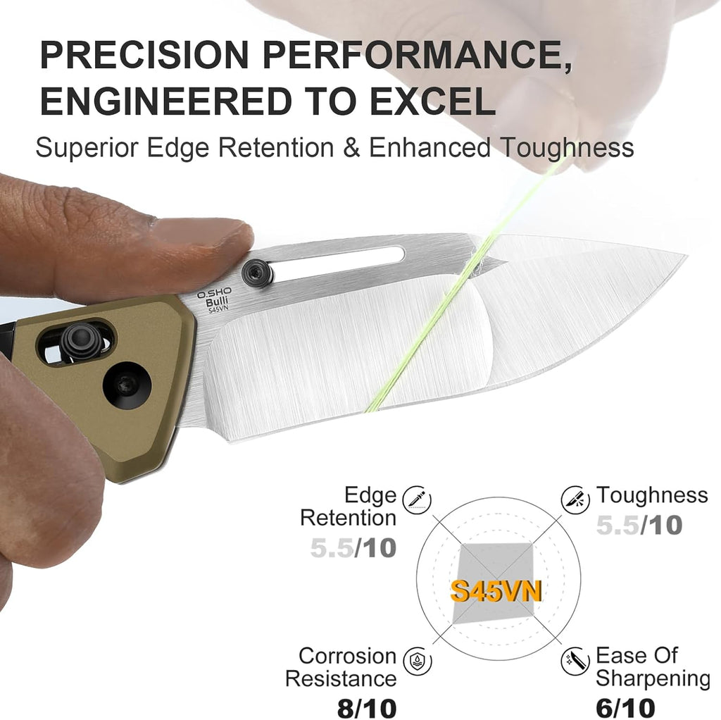 Kizer Bulli Pocket Knife, 3.33' Drop Point S45VN Folding Knife with Black & Brown Titanium Handle, Clutch Lock EDC Knives with Reversible Pocket Clip for Men Women Ki3695A4