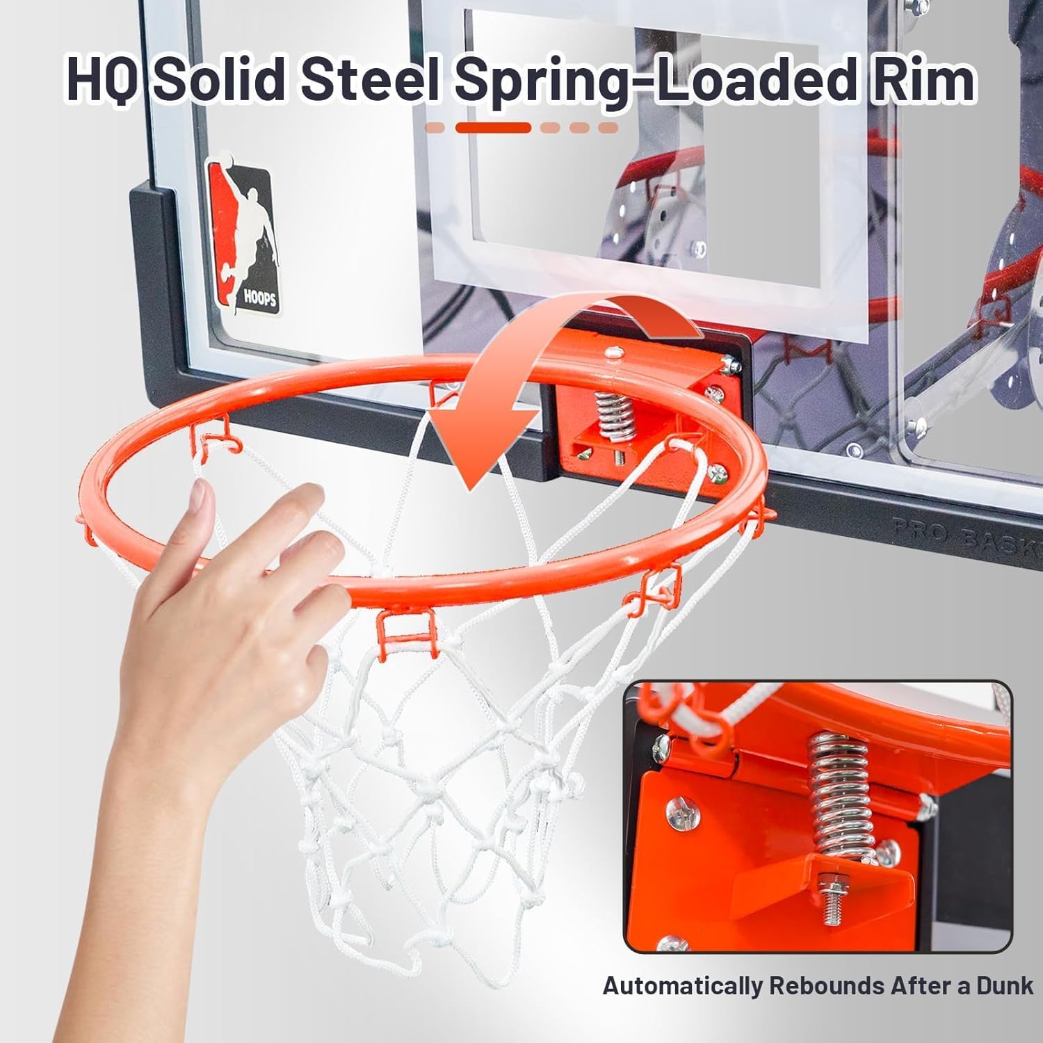 Efficraft Mini Basketball Hoop, Adjustable Indoor Wall Mount, Silent Ball | 7 Level Adjustable Height, Quiet&Bounce Dual Ball Set, Shatter Resistant pc Backboard, Spring Metal Rim, Metal Bracket