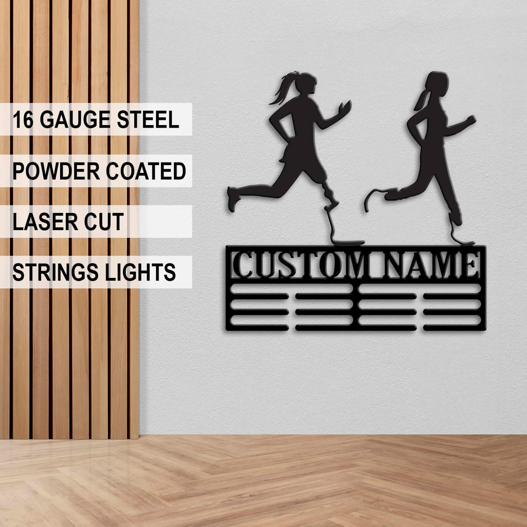 Custom Blades Running Medal Holder LED Light, Blade Runners Name Medal Hanger Display, Rack For Tiered Award Ribbon, Metal Sign Gift For Athlete Artwork