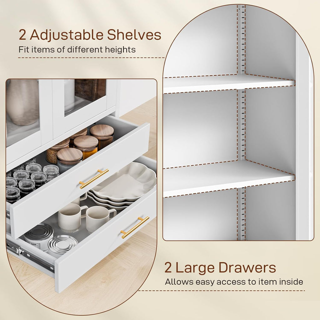 Holiwei Metal Storage Cabinet, 73' Arched Kitchen Pantry Organizer with 2 Drawers & 2 Adjustable Shelves, Freestanding Display Cabinet for Living Room