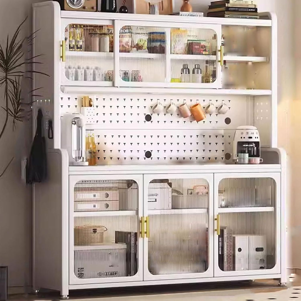 Microwave Stand with Storage Cabinet White Available in Carbon Steel Bread Rack Coffee Station Microwave Rack Storage Rack for Dishes Wine Pots(Size:118.8 * 36.6 * 185.4cm)