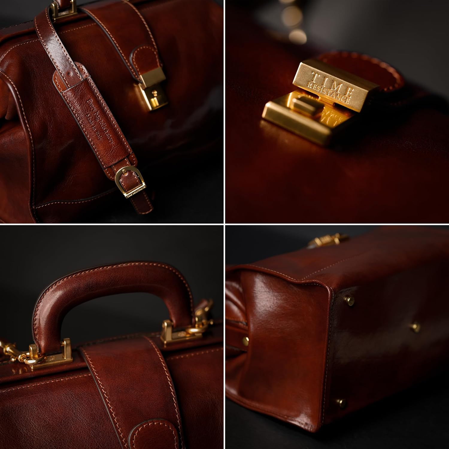 Time Resistance Leather Doctor Bag - Italian Handmade Medical Bag - Vintage Style Handbag - Real Leather Briefcase