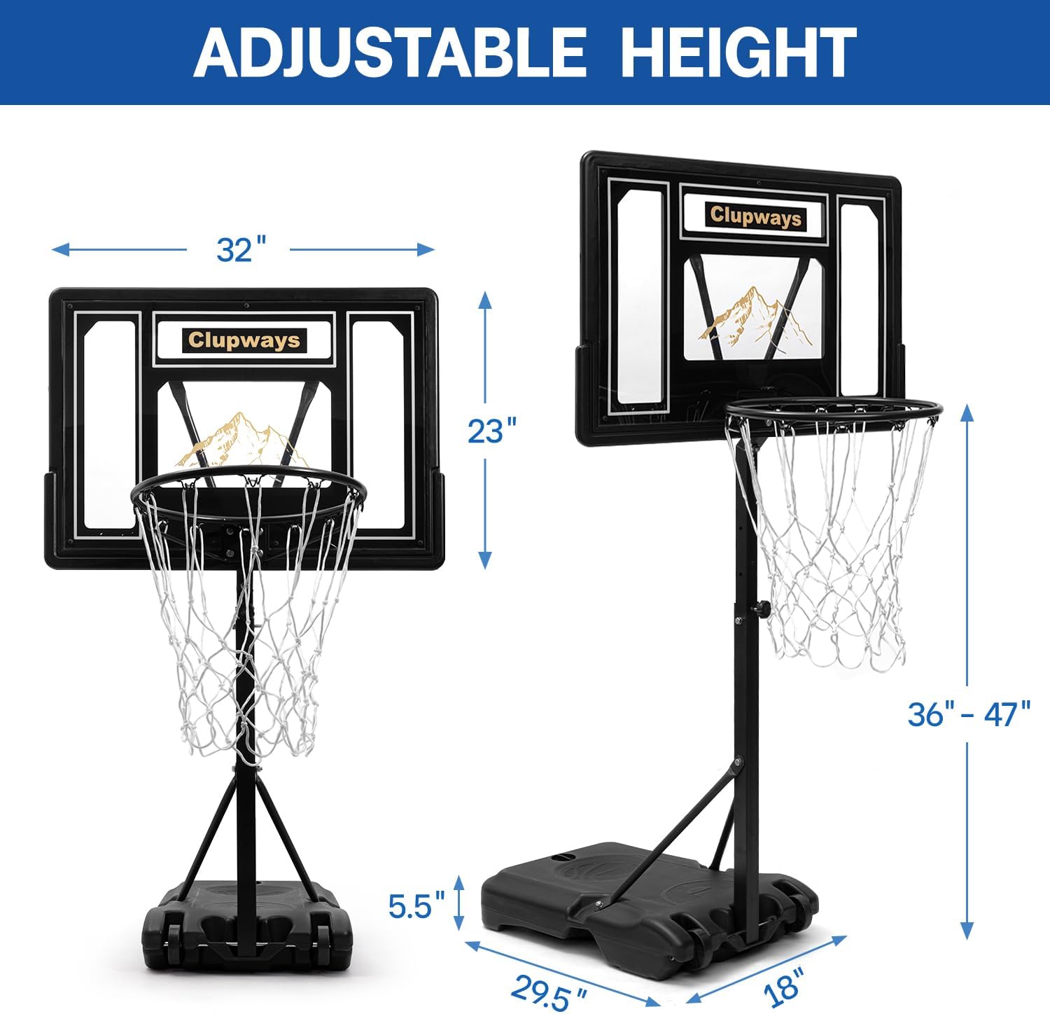 Pool Basketball Hoop Poolside Height Adjustable Portable Basketball Hoop for Pool with Shatterproof Backboard and Weather-Resistant Steel Screws/Brackets, Includes Ball and Air Pump