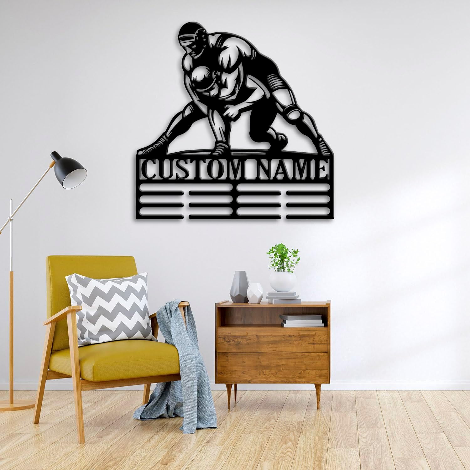 Custom Wrestling Medal Holder LED Light, Wrestler Name Medal Hanger Display, Rack For Tiered Award Ribbon, Metal Sign Gift For Athlete Artwork