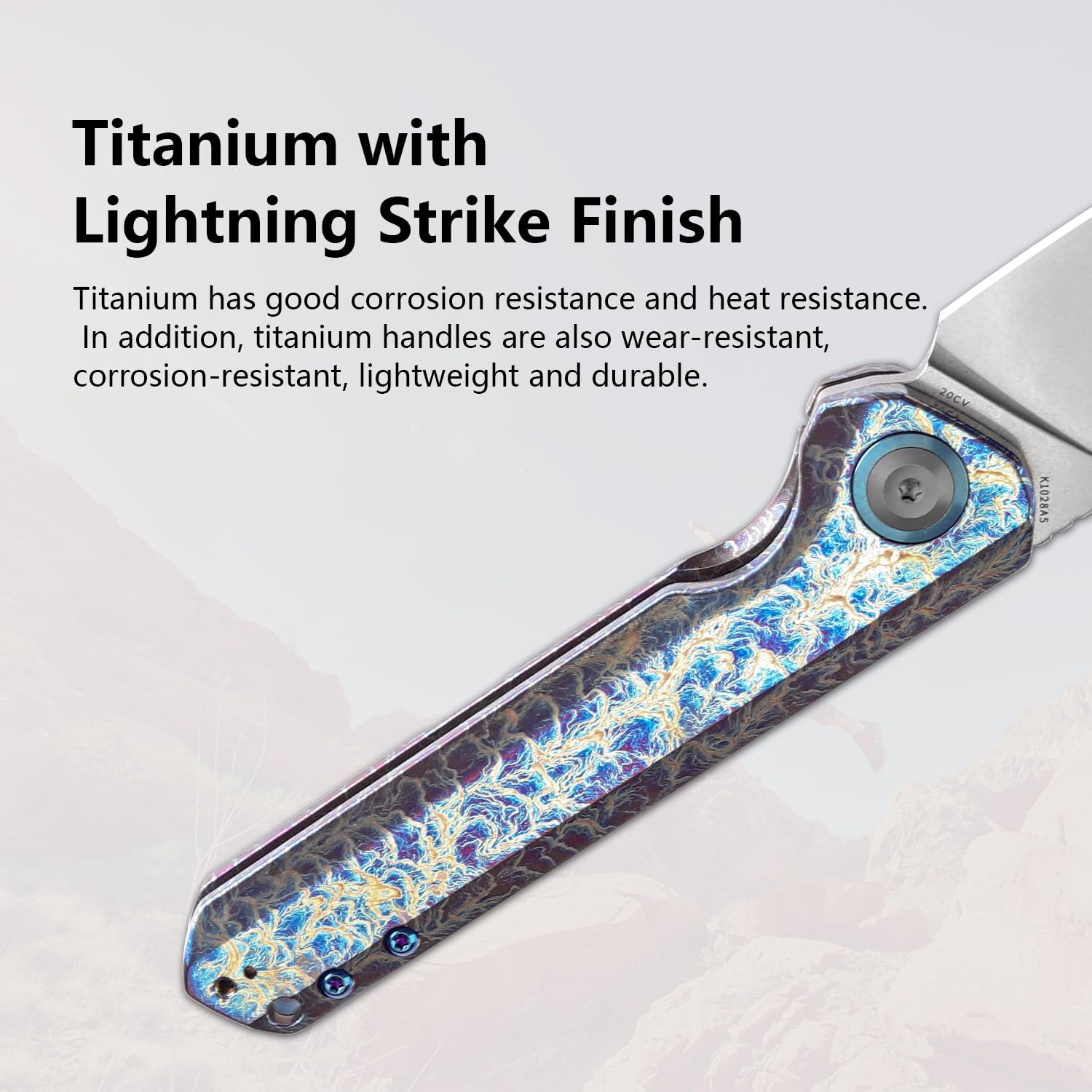 KANSEPT Bulldozer Pocket Folding Knives EDC Camping Fishing Knife 3.56'' Stonewashed CPM 20CV Blade Tactical Folding Knife with Titanium with Lightning Strike Finish Handle Everyday Carry K1028A5