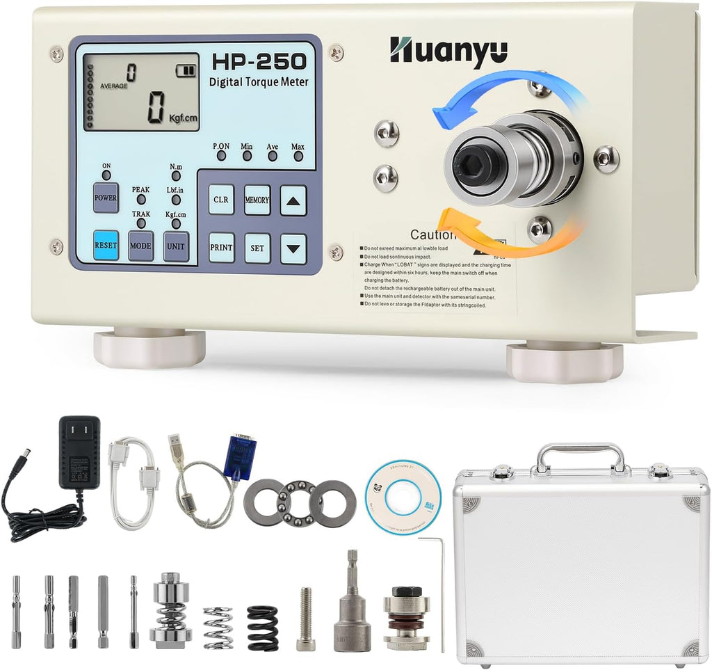 Huanyu Digital Torque Meter HP-250 Portable Torsion Meter Screw Driver Wrench Measure Tester Torque Gauge Testing Instrument Torsion Adapter Dynamometer