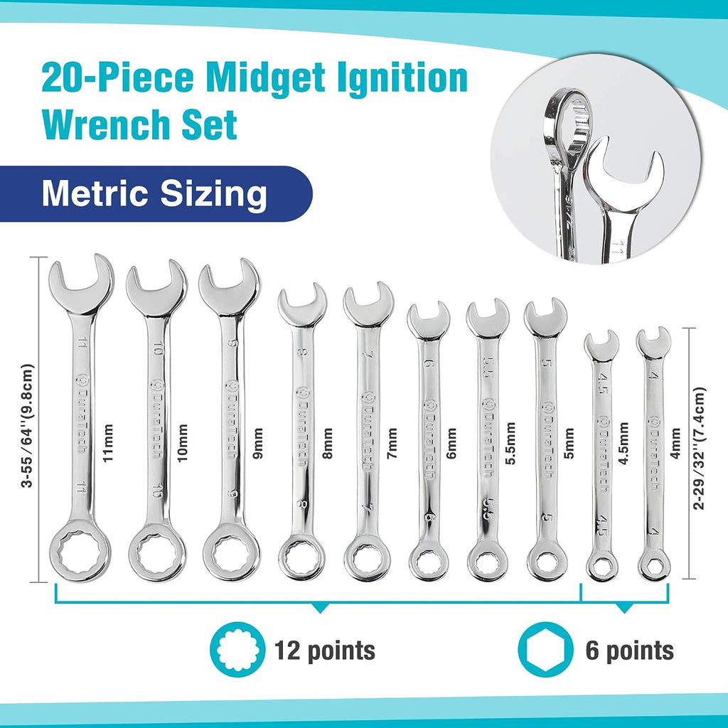 DURATECH Mini Wrench Set, Anti Slip Ratcheting Wrench Set, 42-Piece, Metric & SAE, with Rolling Pouch