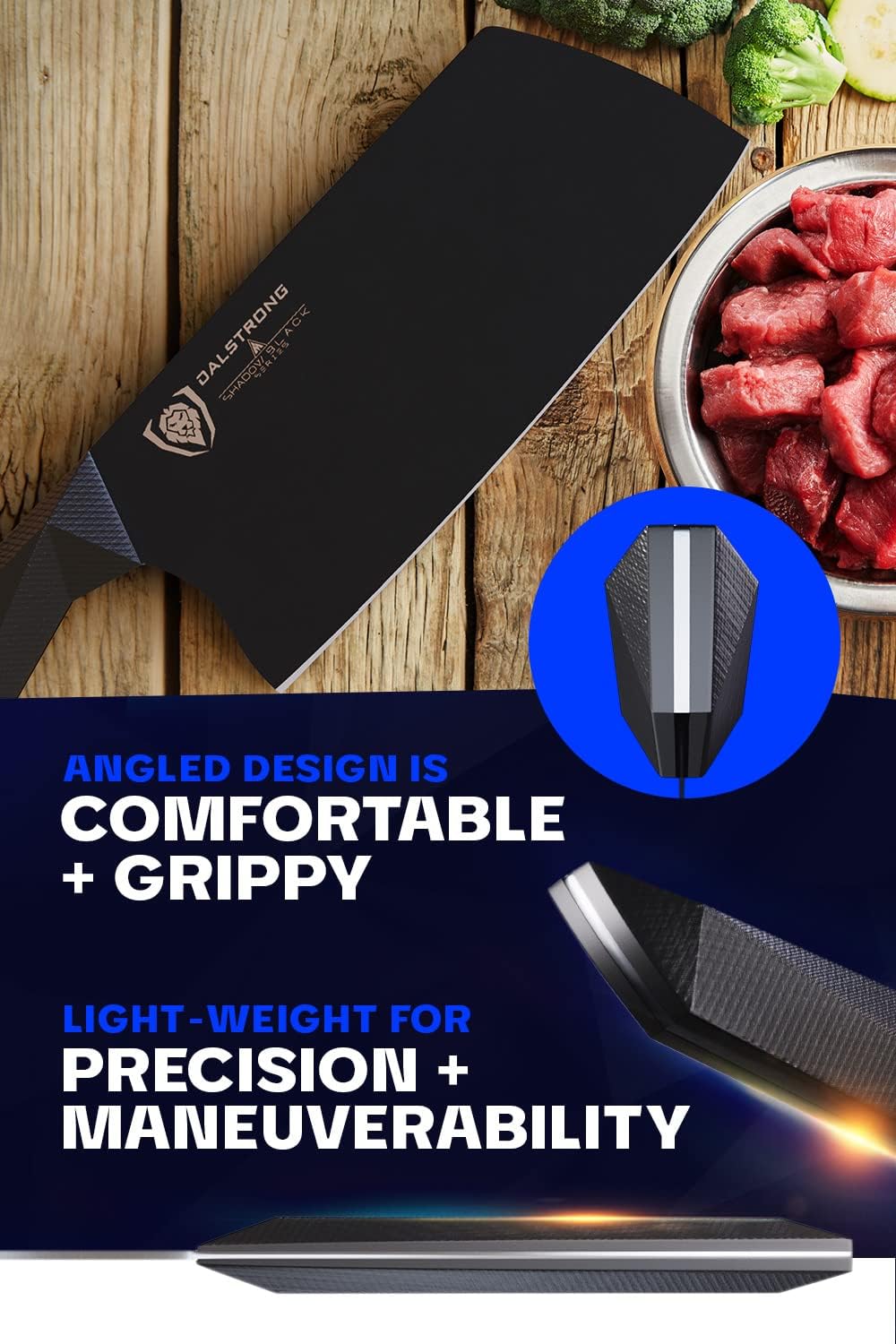 Dalstrong Meat Cleaver Knife-7'-Shadow Black Series-Titanium Nitride Coated-High Carbon Vacuum Treated Steel-Razor Sharp Kitchen Knife Gift-Sheath-NSF Certified
