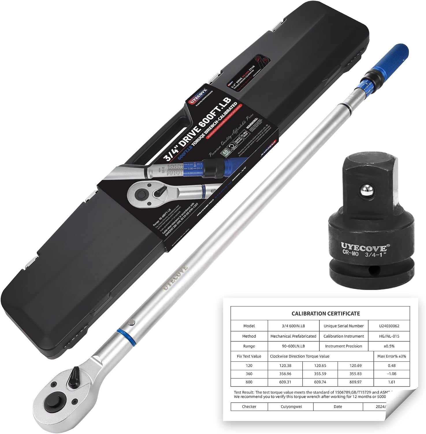 3/4-Inch Drive Click Torque Wrench, Dual-Direction Click Professional Torque Wrench 100-600FT.LB/135-815N.M, Dual Range Scales Graduated in FT.LB and N.M