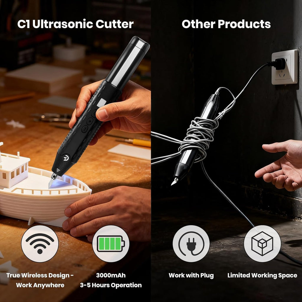 SSimder C1 Cordless Ultrasonic Cutter - 40kHz Wireless Knife for 3D Print Support Removal, Resin & DIY