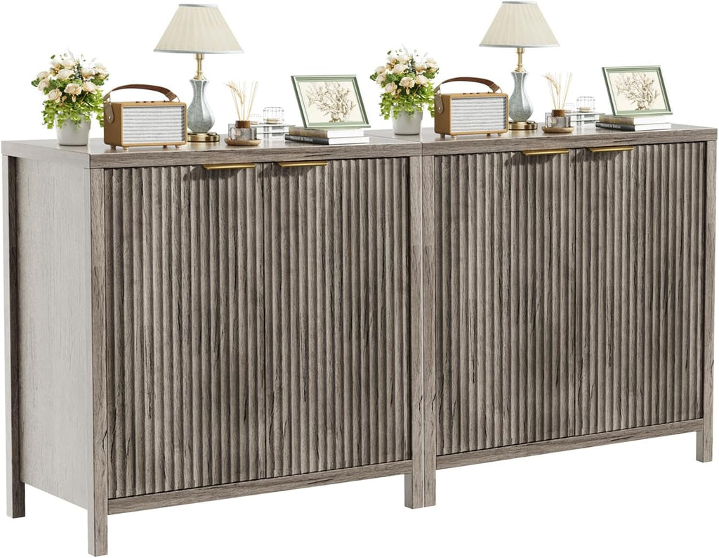 Sideboard Buffet Cabinet Set of 2, 31' Fluted Storage Cabinet with 2 Doors and Adjustable Shelves, Modern Sideboard Console Table for Living Room,Entryway,Dinning Room,Kitchen-Grey