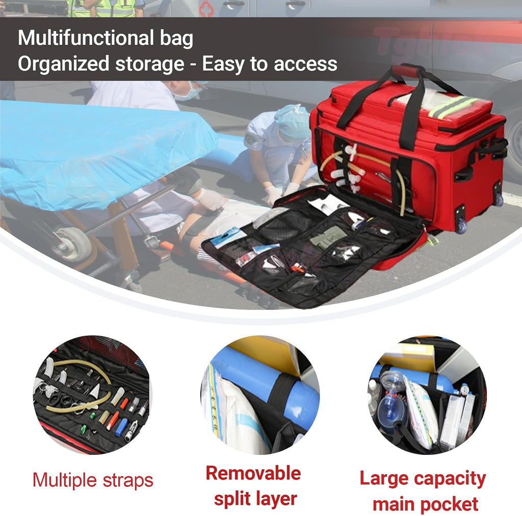 First Responder Bag with Wheels, Fire-retardant&1800D Oxford Cloth, Trauma Backpack Empty, Medical Emergency Kits Storage Jump Bag Pack, for EMT, EMS, Police, Firefighters, Home Health Nurses, Doctors