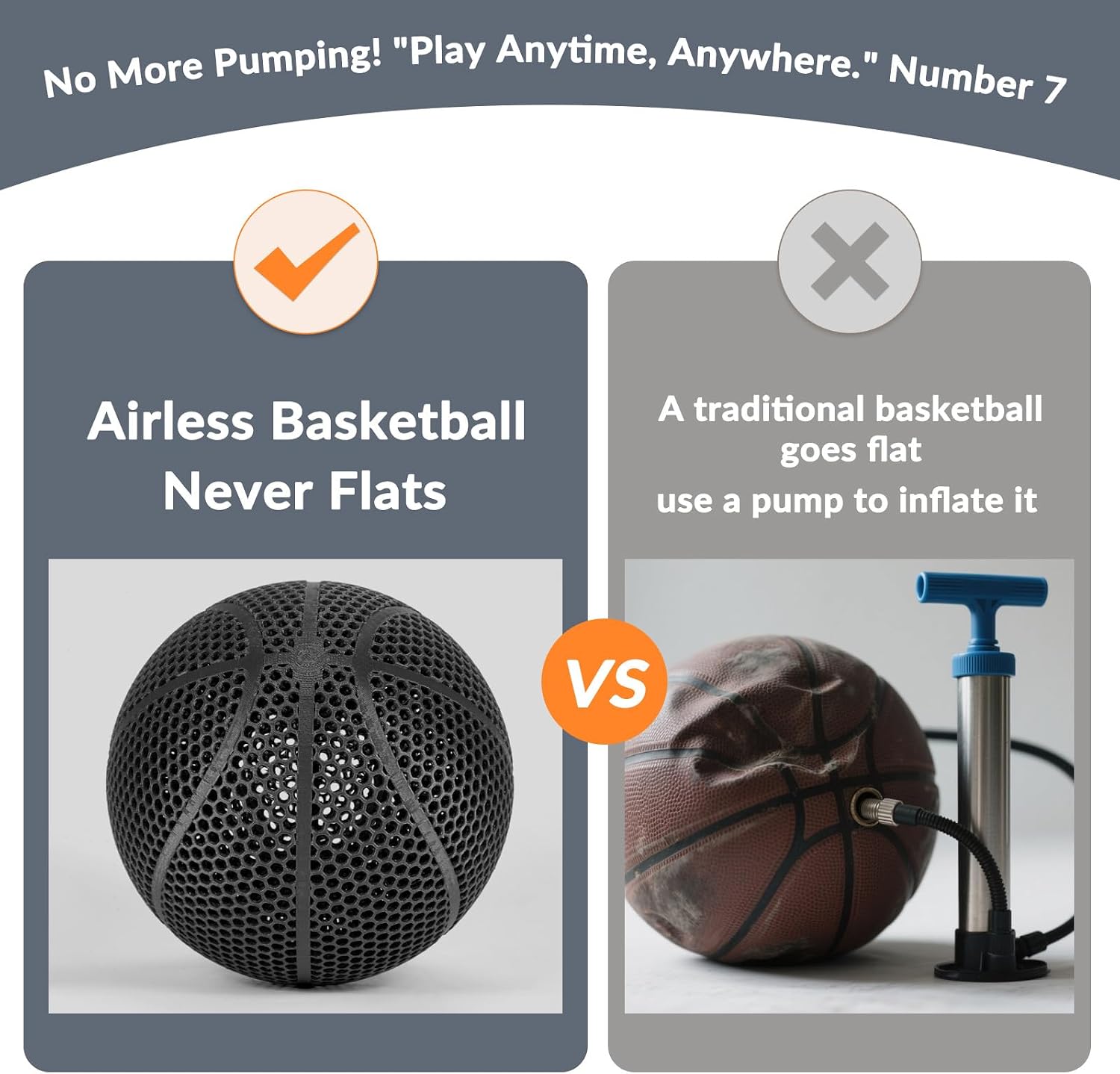 3D Printed Basketball-Airless Basketball,Ultra - Quiet & No Pump Needed,High Bounce,Official Size7,Indoor, Gym & Outdoor Use