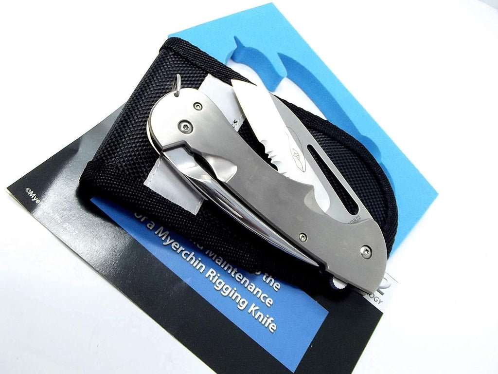 'Tested at Sea' Myerchin TF300P Generation 2 Titanium Captain Pro Rigging Knife - 2.8' German Marine Stainless Blade & Locking Marlin Spike - Professional Full-Size Frame - Includes Sheath & Bonus Leather Lanyard