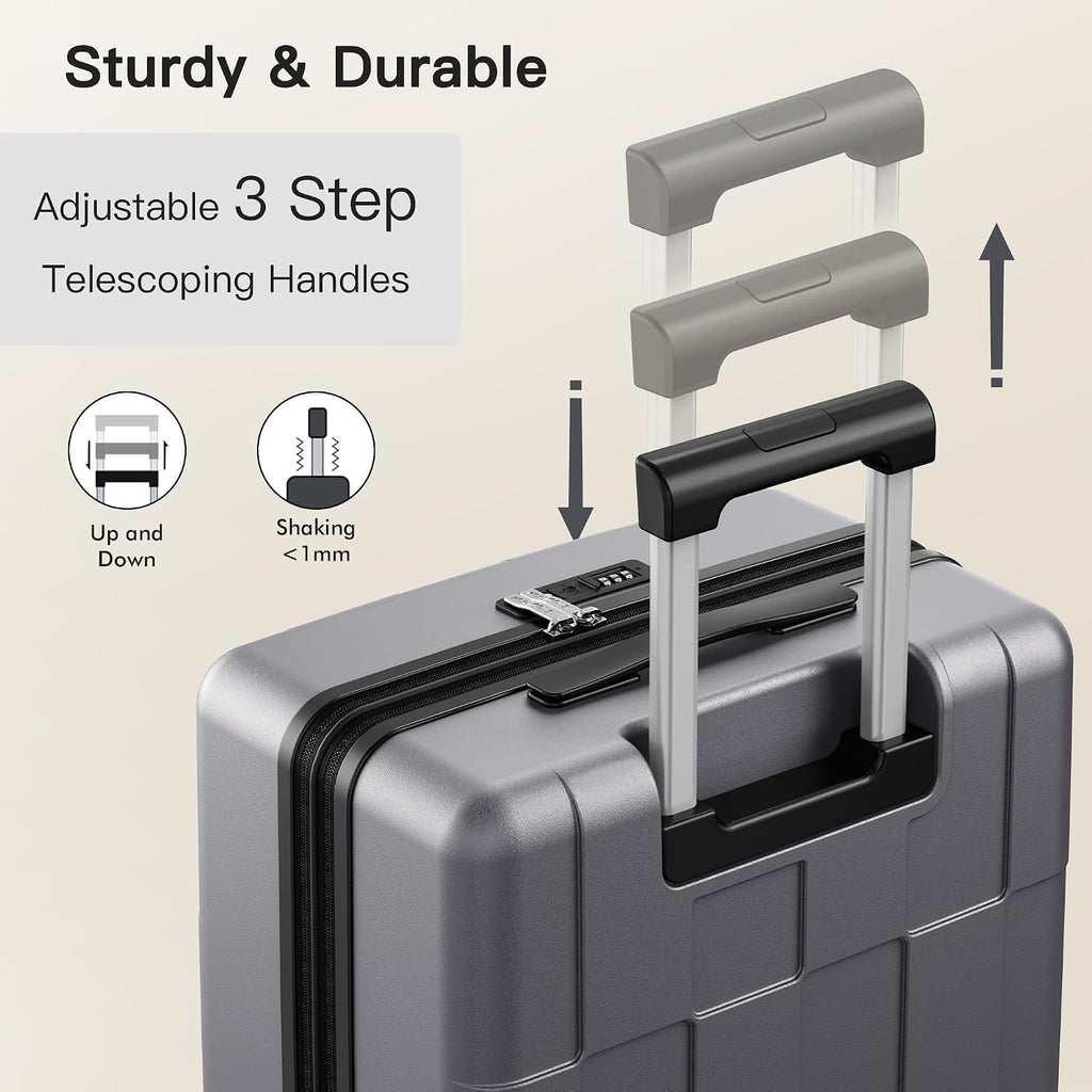 SHOWKOO Luggage Sets 3 Piece Hardside Expandable Lightweight PC Suitcase Sets with Double Spinner Wheels TSA Lock YKK Zipper, Sliver Gray