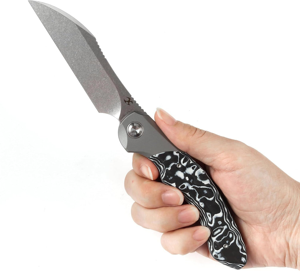 KANSEPT Cosmos Pocket Folding Knives for Men EDC Camping Knife 3.58'' CPM 20CV Blade Material Pocket Folding Knife with Titanium White Black Nebula Carbon Fiber Handle Everyday Carry K1059A2