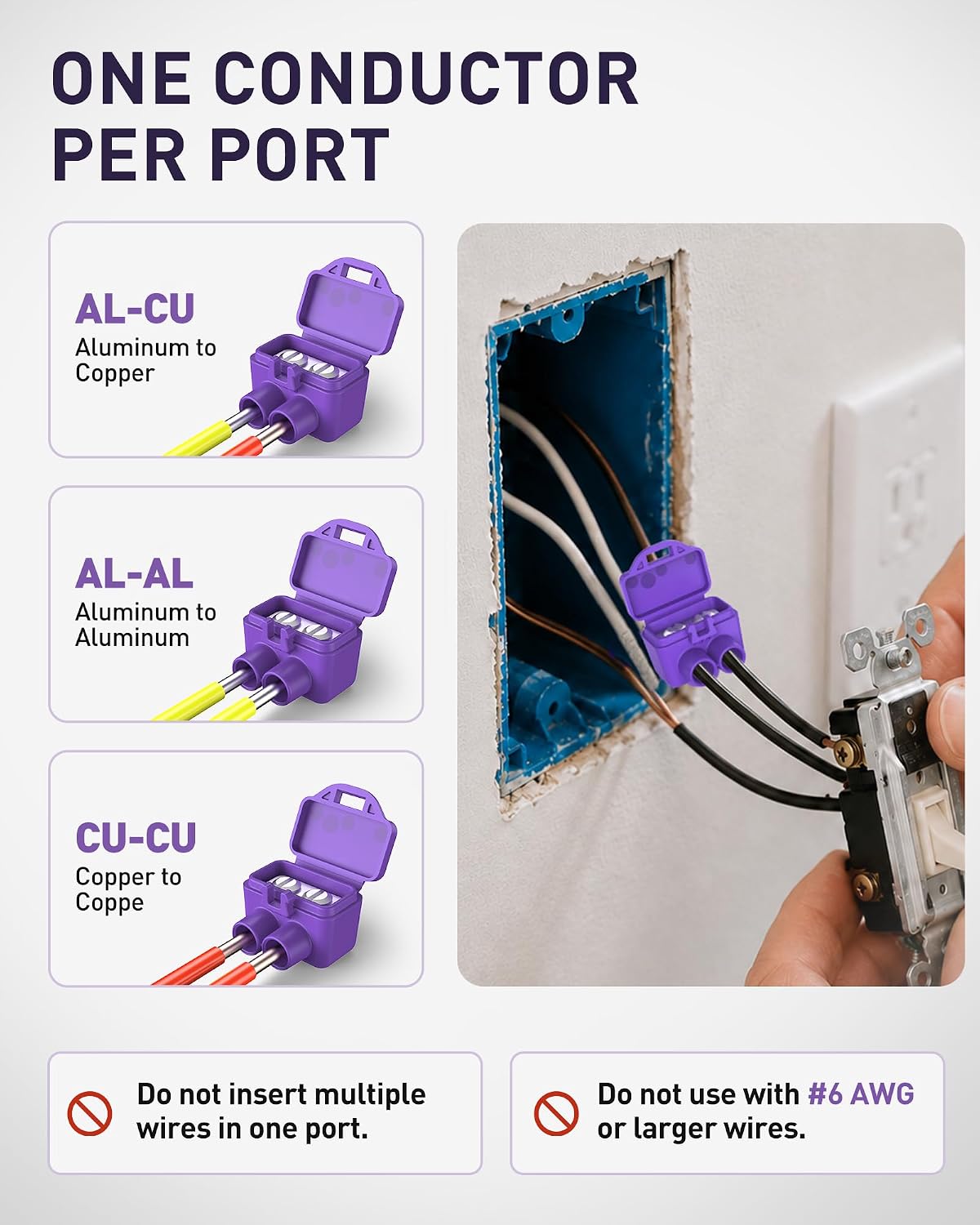 2-Port Aluminum-to-Copper Wire Connectors, 50 Pack Screw Terminal Electrical Wire Connectors, Pre-Filled with Oxide Inhibitor for Solid & Stranded Wires, Residential & Industrial Wiring