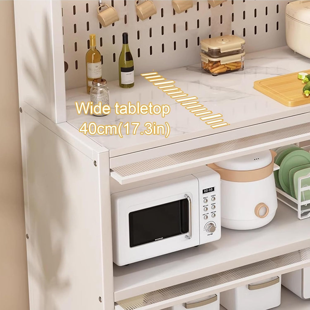 Kitchen Baker's Rack with Flip Door Cabinet, 6-Tier Microwave Stand 4 Hooks, Kitchen Storage Rack, for Home, Office, Pantry(White,70cm)