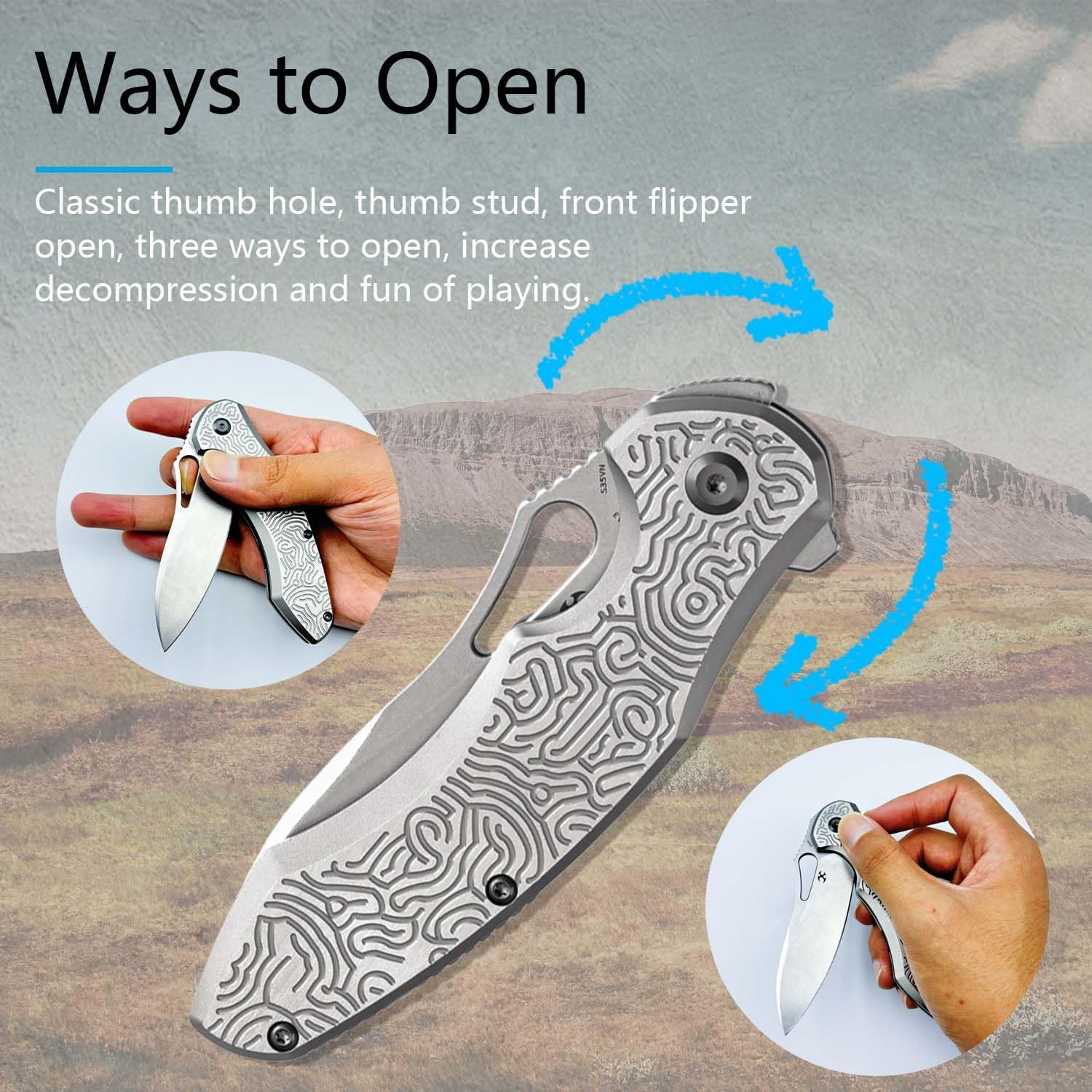 KANSEPT Echis Pocket Folding Knives for Men Women Camping Hiking Folding Knife 3.45'' Stonewashed CPM S35VN Blade Pocket Knife with Textured beadblasted Titanium Handle Everyday Carry K1071A3