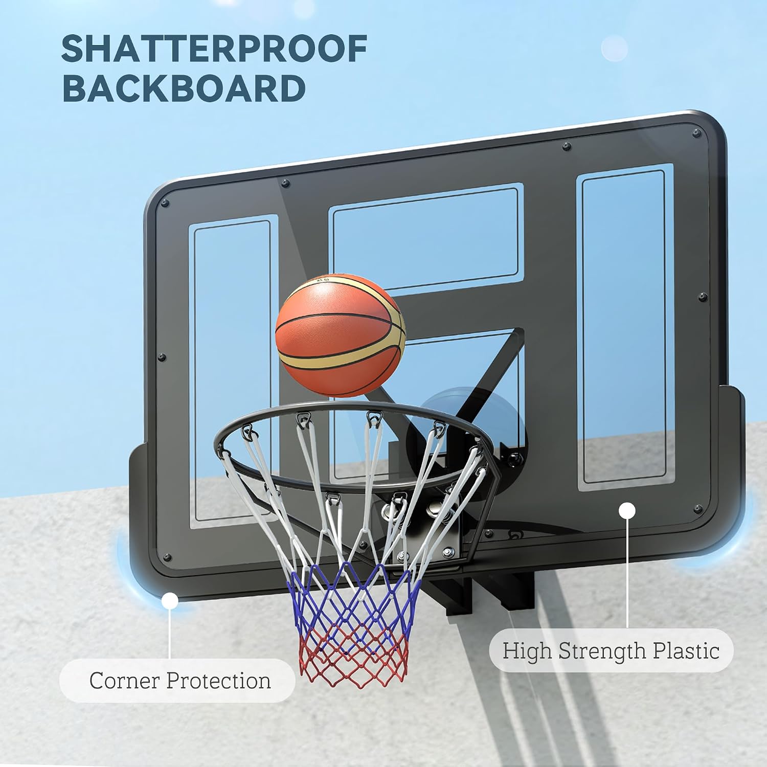 Soozier Wall Mounted Basketball Hoop, Reinforced Shatter Resistant 43' Backboard Basketball Goal Combo Kit with All Weather Net for Outdoor or Indoor Use