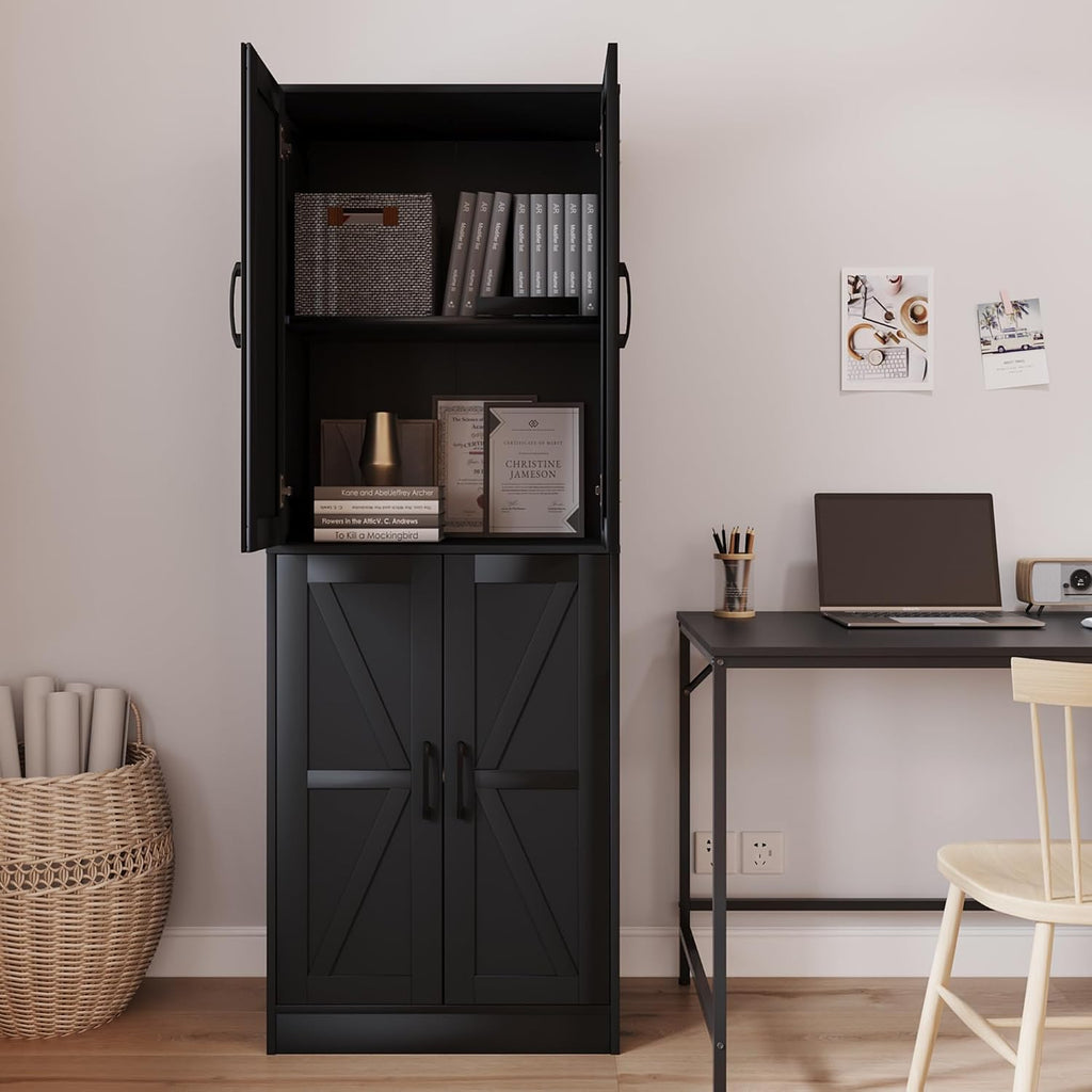 Storage Cabinet,Kitchen Pantry Cabinet,Kitchen Pantry Storage Cabinets with 4 Doors,Tall Kitchen Pantry with Adjustable Shelves,Cupboard for Kitchen,Pantry,Dining Room,Living Room and Bathroom,Black