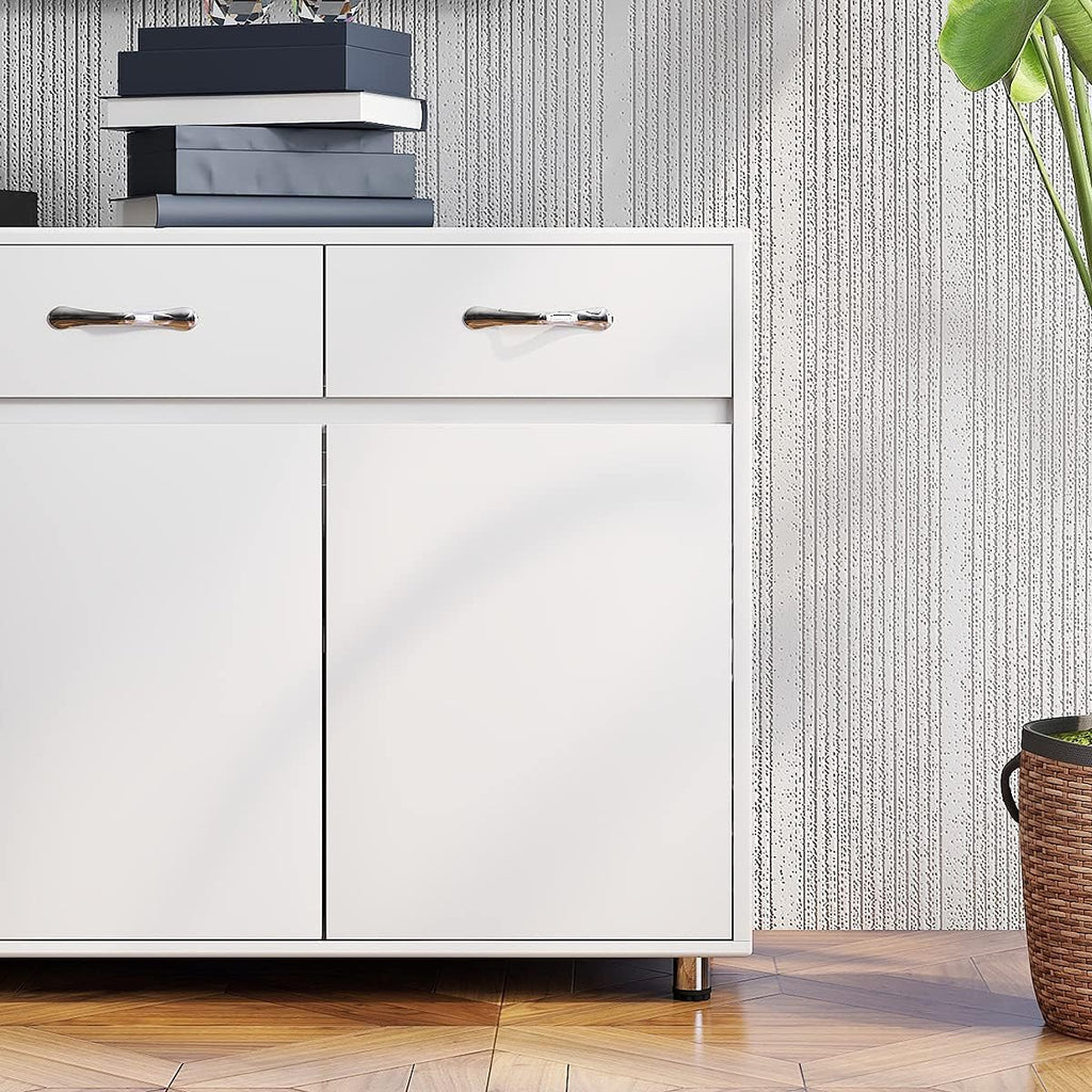 RASOO Buffet Kitchen Cabinet Storage Sideboard Cabinet Cupboard Sideboard Buffet Kitchen Room (White -3 Doors and 3 Drawers)
