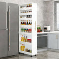 7-Tier Slim Storage Cart, Wooden Rolling Pantry Cabinet with Wheels, Narrow Shelf Organizer for Kitchen, Bakers Rack, Dining Room, Closet,White,D19.7 xW7.9 xH73.2