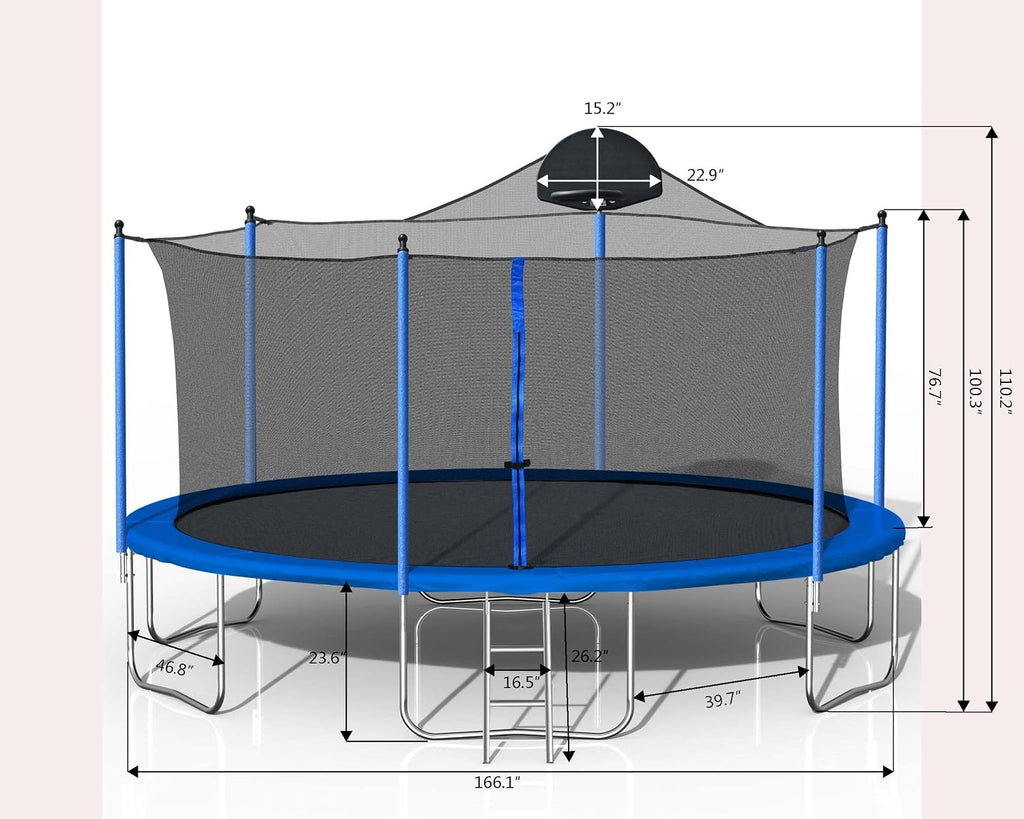 Evedy 16FT 14FT 12FT Trampoline Set with Swing, Slide, Basketball Hoop,Sports Fitness Trampolines with Enclosure Net