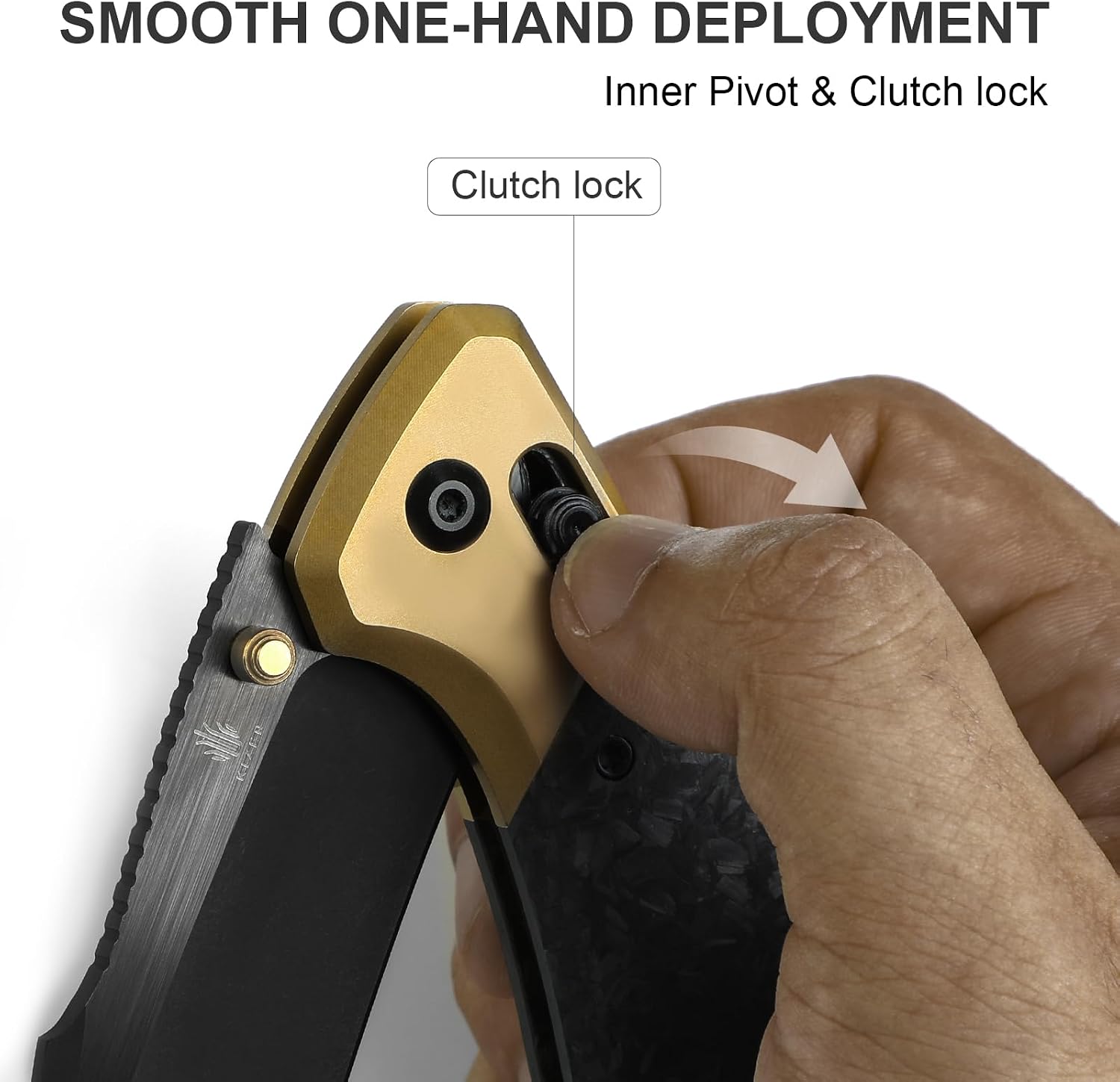 Kizer Staffi Pocket Knife, 3.32' S45VN Folding Knife with Black & Gold Titanium Carbon Fiber Handle, Clutch Lock EDC Knives with Reversible Pocket Clip for Men Women Ki3695A1