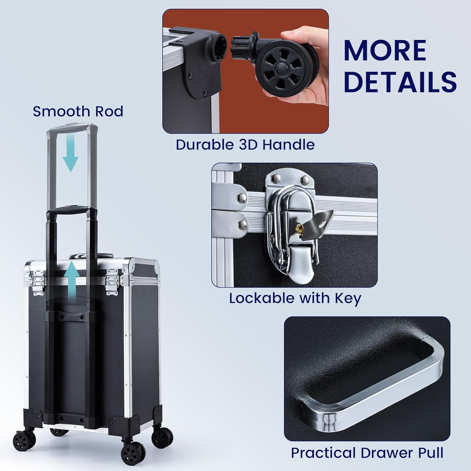 Professional Rolling Makeup Train Case with Drawers, Large Cosmetic Trolley with Locks, Cosmetics Storage Organizer Make up Case for Travel Makeup/Nail Art/Hair Styling, Matte Black
