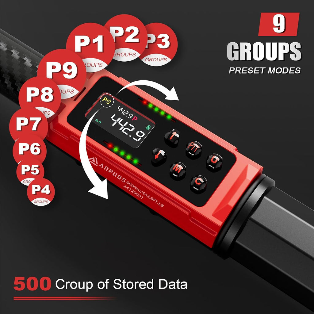 ANPUDS Digital Torque Wrench 3/4' Drive, 6.6-442.9 Ft.lb/9-600Nm, Carbon Fiber Tube, ±1% Accuracy, Heavy Duty Precision Torque Wrench Digital for Automotive, Trucks, Industrial & Mechanical Repairs