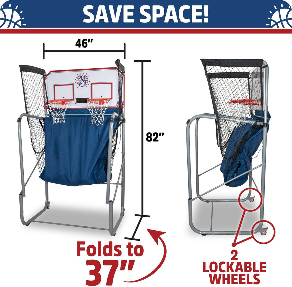 Pop-A-Shot - Home Dual Shot | Arcade Basketball Game for Home | Sensor Scoring Hoop, 16 Game Modes, 7 Balls | Foldable for Easy Storage | Fun for All Players