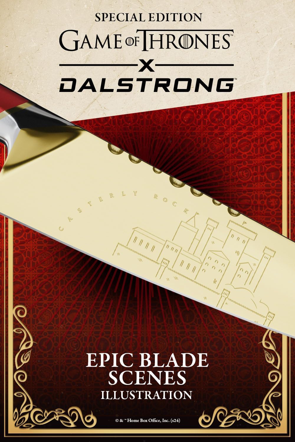 Dalstrong 8 inch Chef Knife- Game of Thrones™ Knife - House Lannister™ Edition - German Premium Steel Full Tang - Professional G10 Handle - Collection Item Toughbuilt Utility Knife- Leather Sheath