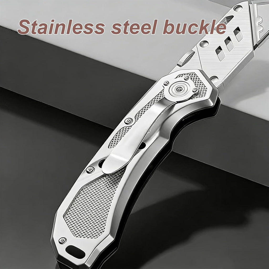 Box Knife with Belt Clip, Heavy Duty Box Cutter for Cartons,Carpet and Leather, with Wood Handle and Extra 11 SK5 Blades(*3)