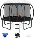 12FT 14FT Trampoline for Adults/Kids - Outdoor Trampoline with Basketball Hoop, Curved Poles, Enclosure Net and Ladder, Heavy Duty Recreational Trampoline, ASTM Approval